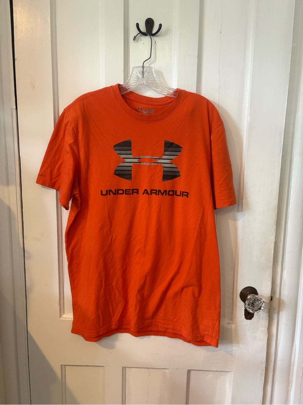 Under Armour Orange Short-Sleeve Logo Tee with Black Striped Emblem